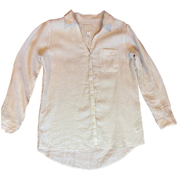 SIGRID OLSEN Women's 100% Linen Shirt MEDIUM Button Down Tan Roll Tab - Picture 2 of 9